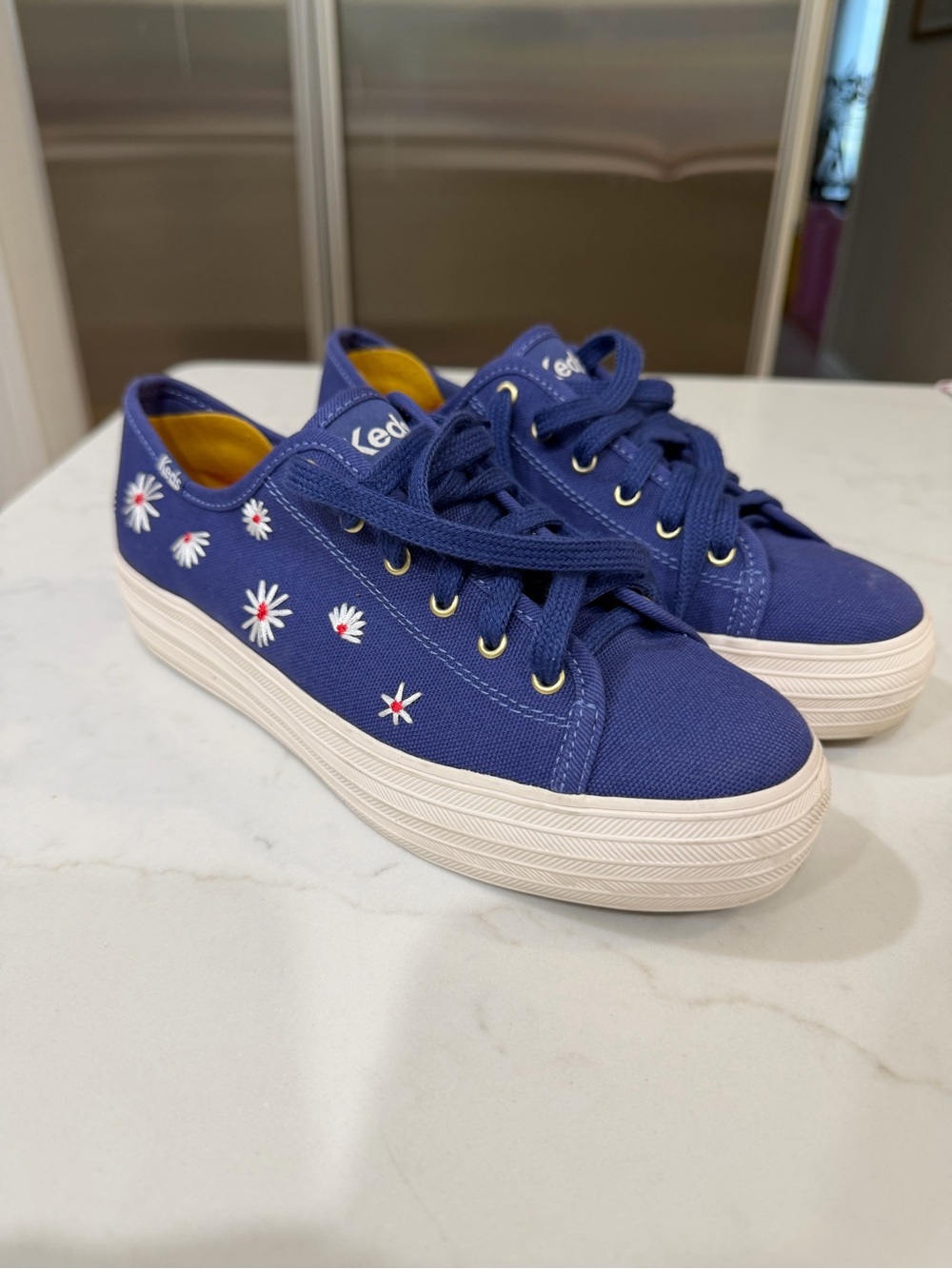 Keds Womens Triple Kick Floral Embroidered Platform Athletic Sneakers